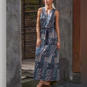 Garnet Hill Patchwork Print Banded Collar Knit Maxi Dress Size XL Rope Belt